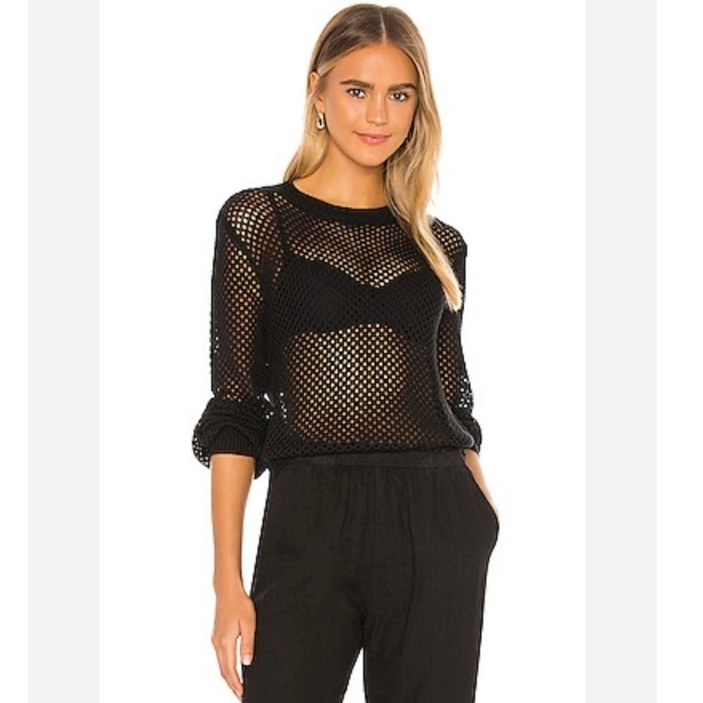 MONROW Open Knit Sweater Black Size Small